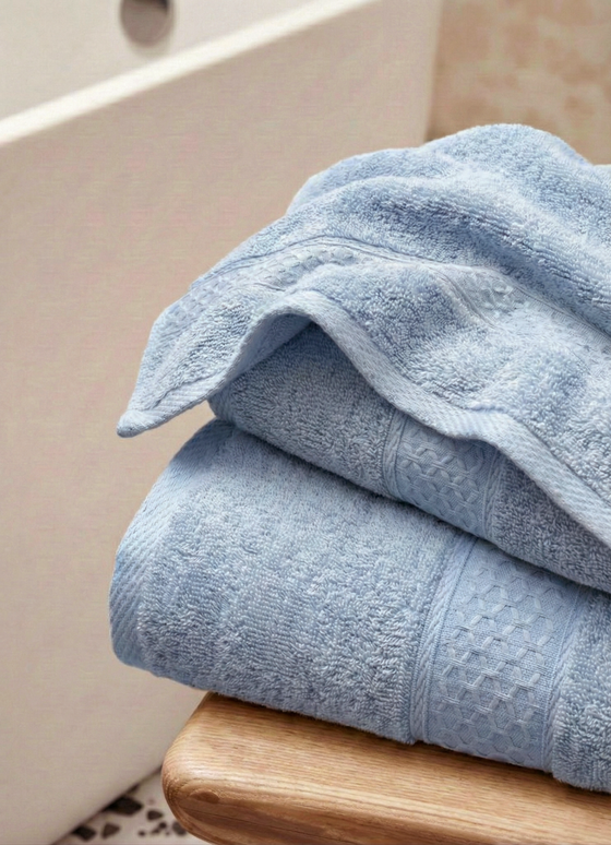 Set 3 prosoape baie, bumbac 100%, ALBASTRU GRI, 75×150 cm + 40×80 cm + 50×80 cm