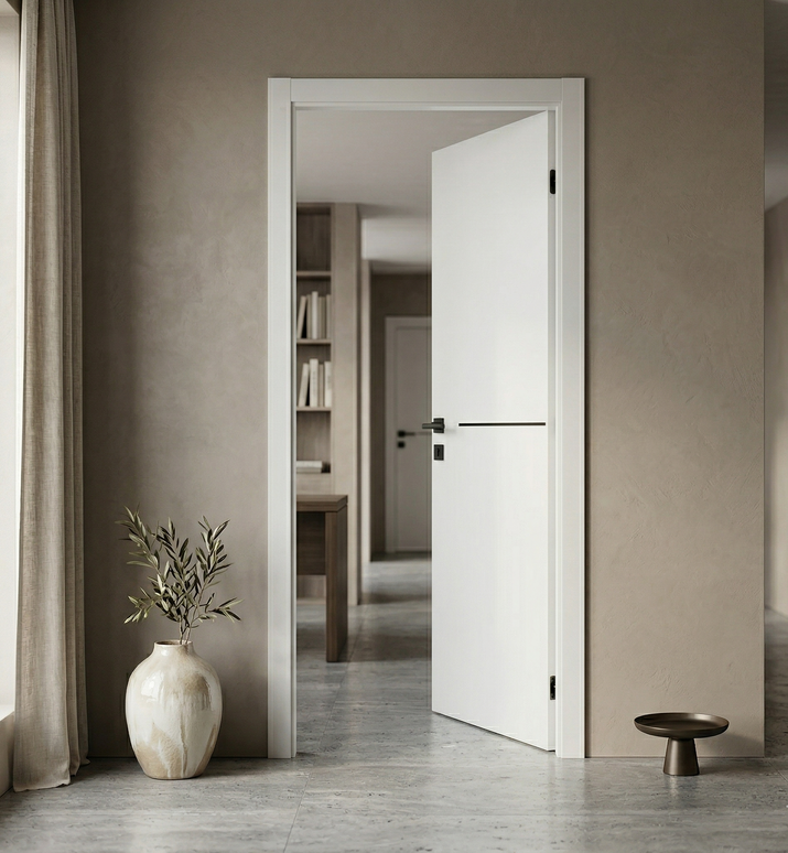 Ușă de interior JY-006 alb mat cu inserție neagră