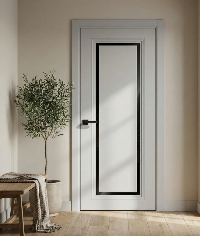Ușă de interior T-16 cu chenar din sticlă, design clasic-modern