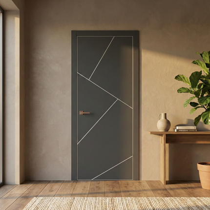 Ușă de interior PL-15 – design geometric avangardist cu inserții aluminiu