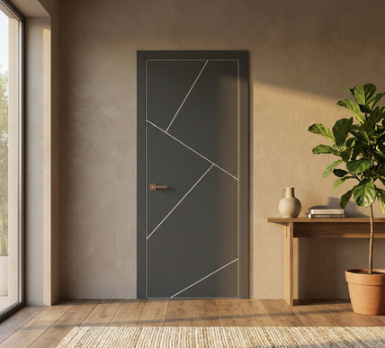 Ușă de interior PL-15 – design geometric avangardist cu inserții aluminiu