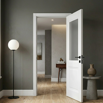 Ușă de interior albă JYA-067 cu sticlă satinată