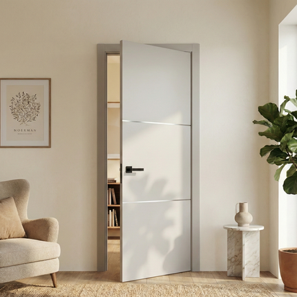 Ușă de interior PL-23 – design modern cu linii orizontale metalice