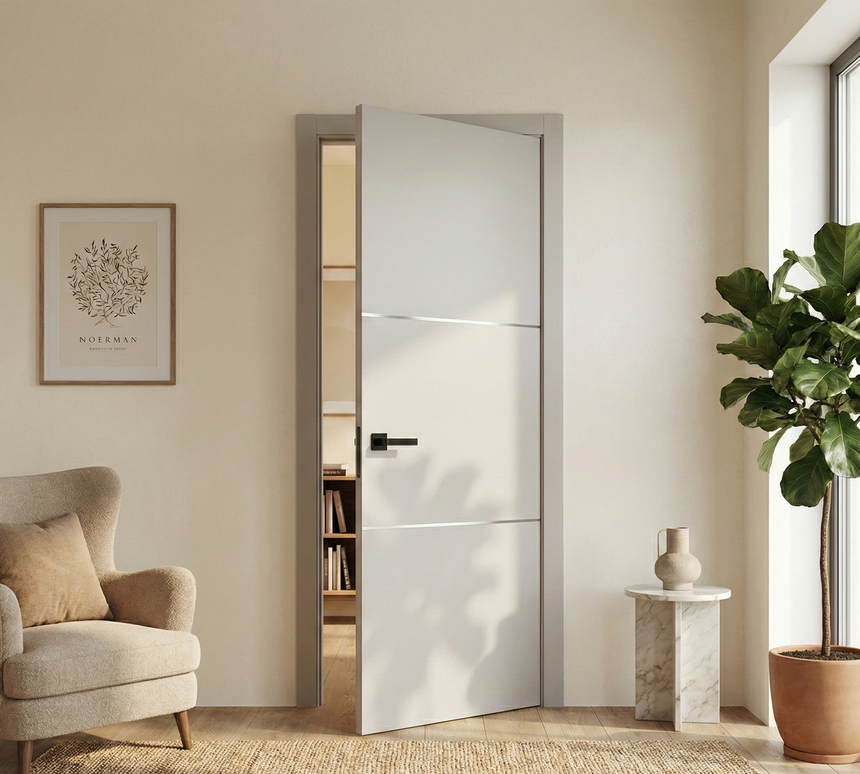 Ușă de interior PL-23 – design modern cu linii orizontale metalice