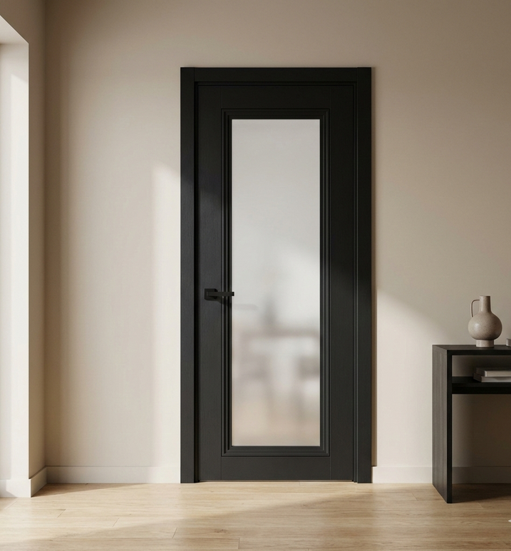 Ușă T-13 Negru Mat cu Sticlă Sablata