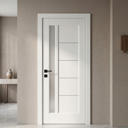 Ușă de interior albă cu sticlă satinată JY-AS-016