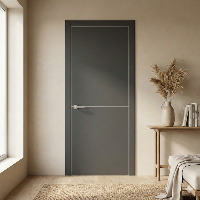 Ușă de interior PL-21 – design minimalist cu accent metalic