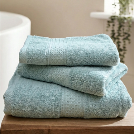 Set 3 prosoape baie, bumbac 100%, ALBASTRU DESCHIS, 75×150 cm + 40×80 cm + 50×80 cm