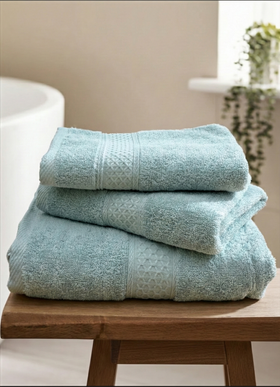 Set 3 prosoape baie, bumbac 100%, ALBASTRU DESCHIS, 75×150 cm + 40×80 cm + 50×80 cm