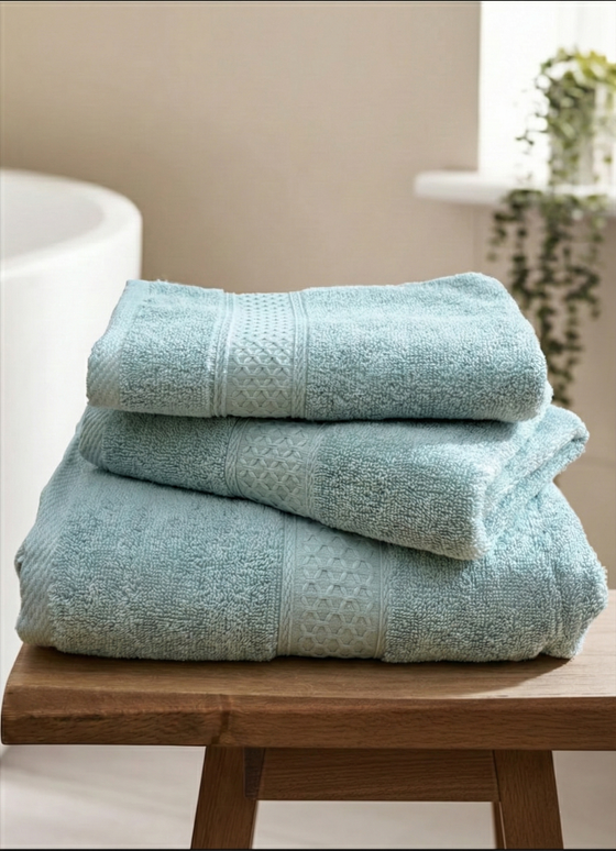 Set 3 prosoape baie, bumbac 100%, ALBASTRU DESCHIS, 75×150 cm + 40×80 cm + 50×80 cm