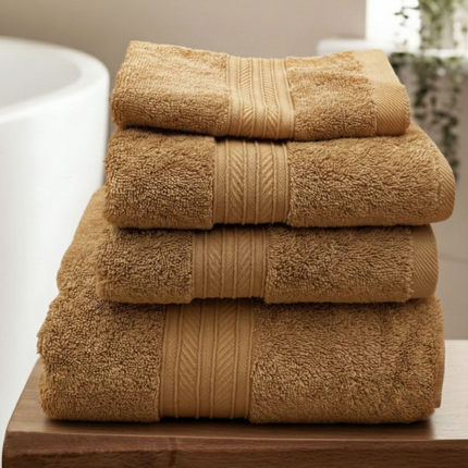 Set prosoape premium 4 piese, baie + mâini, 100% bumbac, mustar