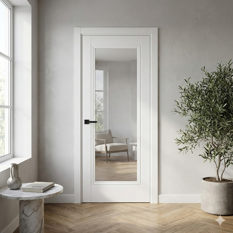 Ușă de interior T-13 cu sticlă transparentă, design clasic-modern