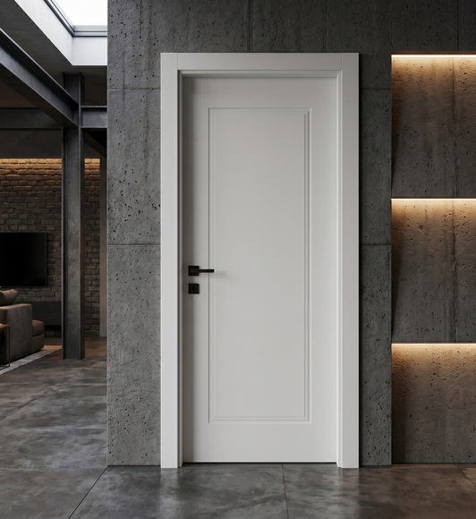 Ușă de interior albă JY-004 cu toc reglabil – design modern mat, complet echipată, livrare rapidă