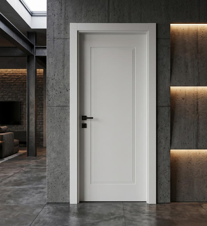 Ușă de interior albă JY-004 cu toc reglabil – design modern mat, complet echipată, livrare rapidă