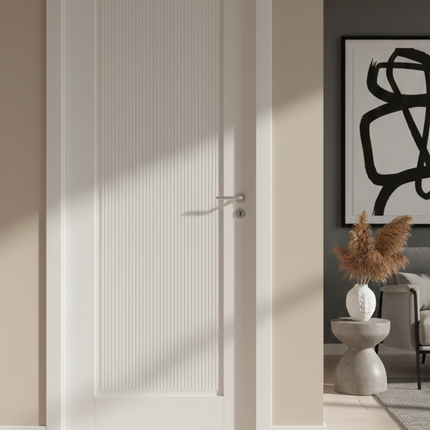 Ușă de interior albă mată riflată JY-AS 003
