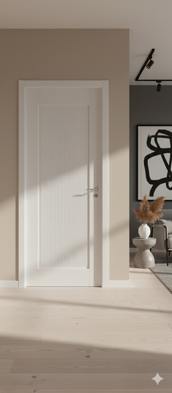 Ușă de interior albă mată riflată JY-AS 003