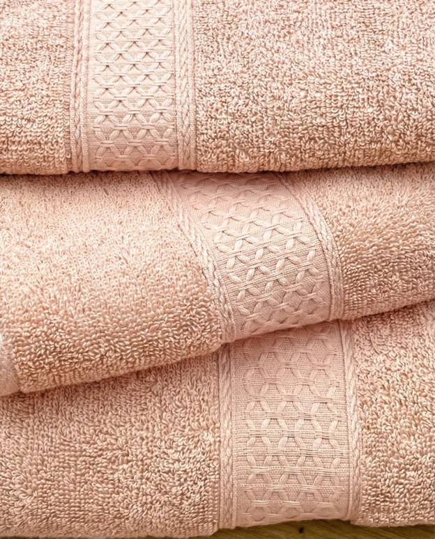 Set 3 prosoape baie, bumbac 100%, ROZ DESCHIS, 75×150 cm + 40×80 cm + 50×80 cm