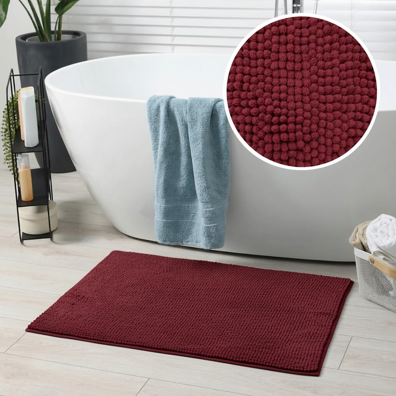 Covoraș baie din chenilia fină, strat antiderapant, 45×70 cm, Vișiniu