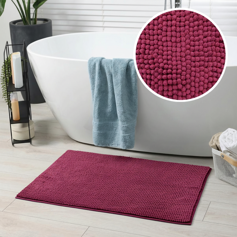 Covoraș baie din chenilia fină, strat antiderapant, 45×70 cm, Vișiniu