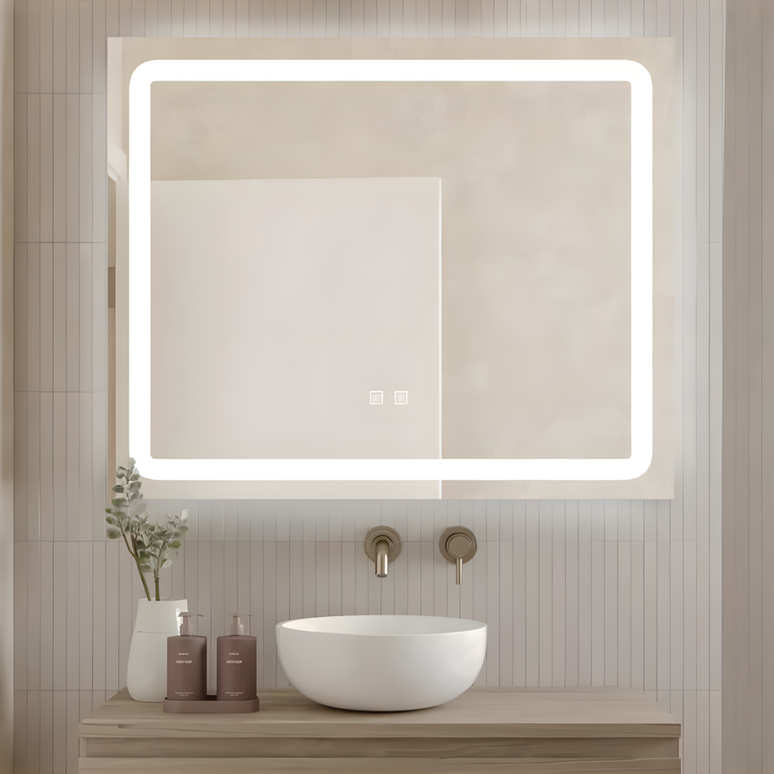 Oglindă baie LED H103 rectangulară cu 3 lumini, anti-aburire și touch control