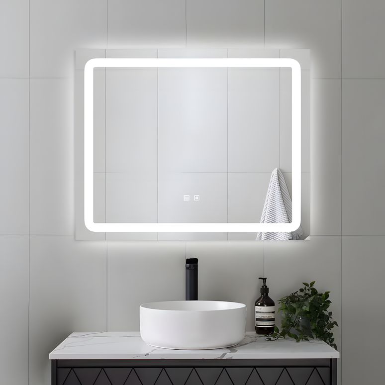 Oglindă baie LED H103 rectangulară cu 3 lumini, anti-aburire și touch control