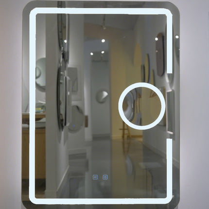 Oglindă baie LED H-1041 dreptunghiulară cu lupă cosmetică, 3 funcții lumină și anti-aburire