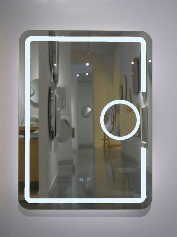 Oglindă baie LED H-1041 dreptunghiulară cu lupă cosmetică, 3 funcții lumină și anti-aburire