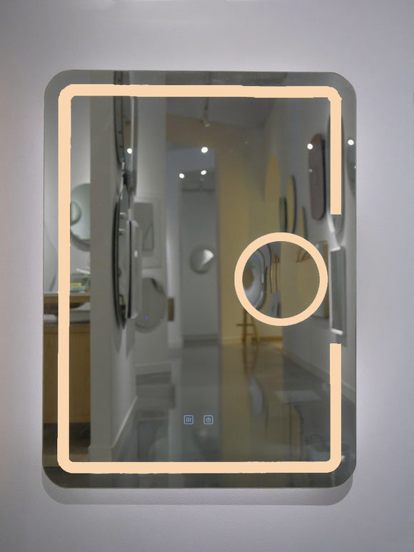 Oglindă baie LED H-1041 dreptunghiulară cu lupă cosmetică, 3 funcții lumină și anti-aburire