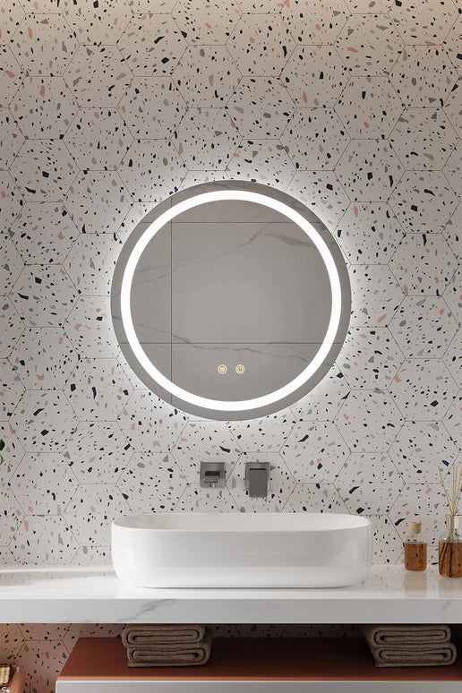 Oglindă baie LED H105 rotundă cu 3 lumini, anti-aburire și touch control