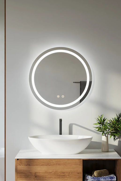 Oglindă baie LED H105 rotundă cu 3 lumini, anti-aburire și touch control