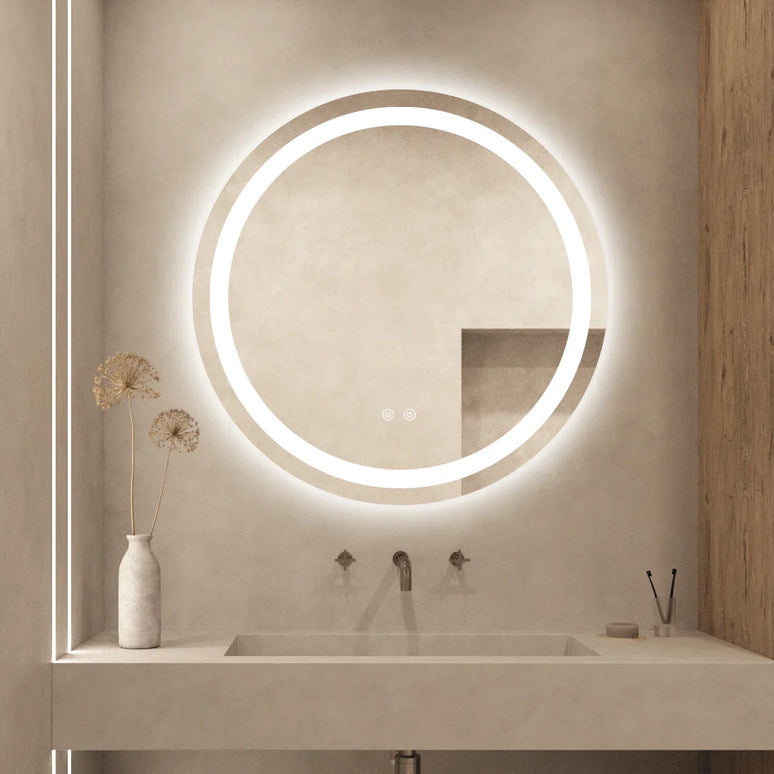Oglindă baie LED H105 rotundă cu 3 lumini, anti-aburire și touch control