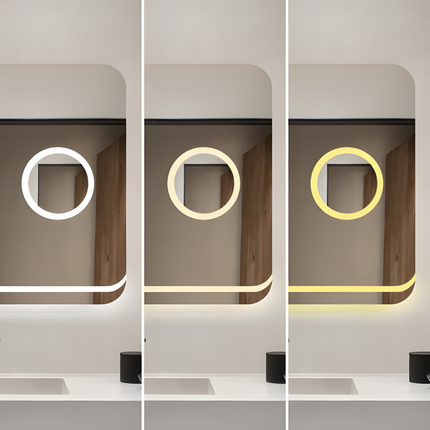 Oglindă Baie LED H-1083 Dreptunghiulară cu Lupă Cosmetică, 3 Funcții de Lumină, Anti-Aburire și Comutator Tactil