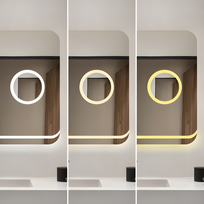 Oglindă Baie LED H-1083 Dreptunghiulară cu Lupă Cosmetică, 3 Funcții de Lumină, Anti-Aburire și Comutator Tactil