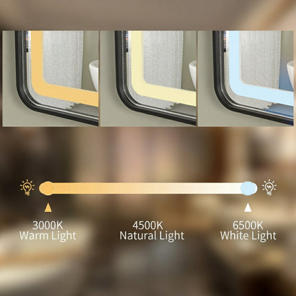 Oglindă baie LED H11 cu ramă neagră, 3 lumini, anti-aburire și touch control