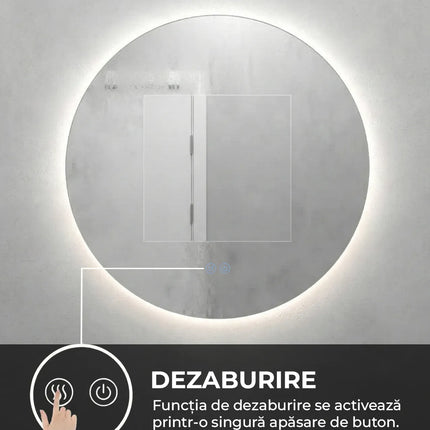 Oglindă baie LED ⌀60 cm / ⌀70 cm / ⌀80 cm / ⌀90 cm rotundă, 3 nuanțe de lumină, dezaburire și touch control J-170