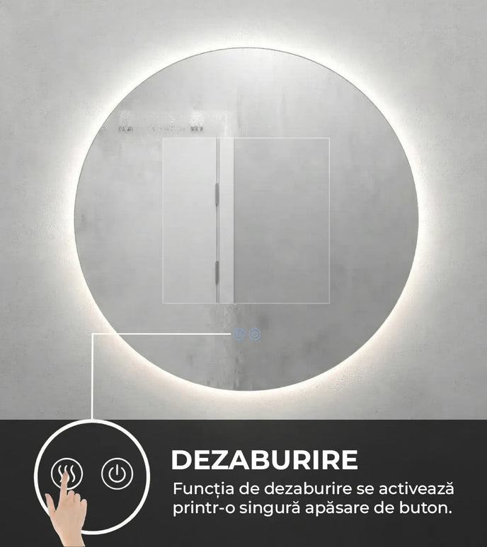 Oglindă baie LED ⌀60 cm / ⌀70 cm / ⌀80 cm / ⌀90 cm rotundă, 3 nuanțe de lumină, anti-aburire și touch control J-170