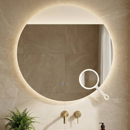 Oglindă baie LED ⌀80 cm rotundă cu lumină COB, 3 nuanțe de lumină, lupă cosmetică, dezaburire și touch control J-2003