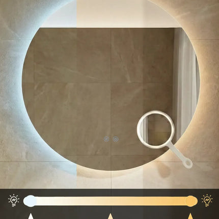 Oglindă baie LED ⌀80 cm rotundă cu lumină COB, 3 nuanțe de lumină, lupă cosmetică, dezaburire și touch control J-2003