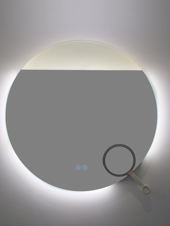 Oglindă LED Rotundă H-2003 cu Lumină COB, Anti-Aburire, 3 Nuante de Lumină și Lupă Cosmetica