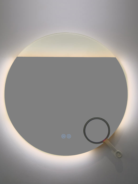 Oglindă LED Rotundă H-2003 cu Lumină COB, Anti-Aburire, 3 Nuante de Lumină și Lupă Cosmetica