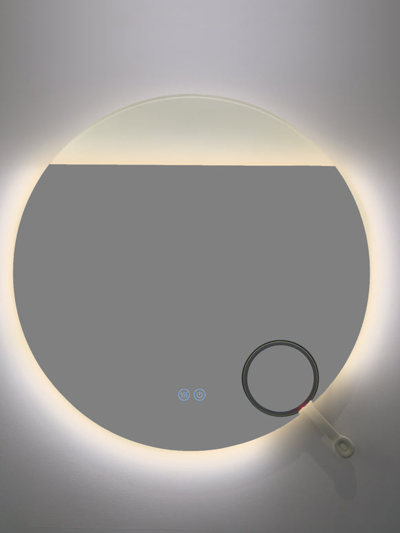 Oglindă LED Rotundă H-2003 cu Lumină COB, Anti-Aburire, 3 Nuante de Lumină și Lupă Cosmetica