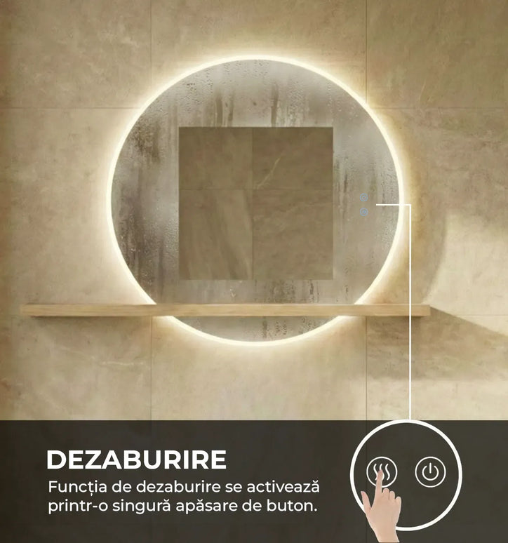 Oglindă baie LED ⌀70 cm rotundă, 3 nuanțe de lumină, dezaburire și touch control J-2004