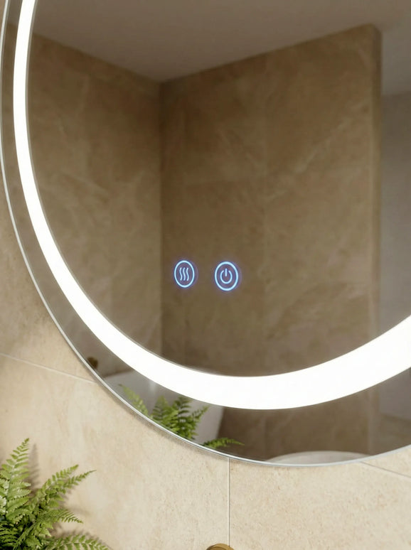 Oglindă baie LED ⌀60 cm rotundă, 3 nuanțe de lumină, anti-aburire și touch control J-2011