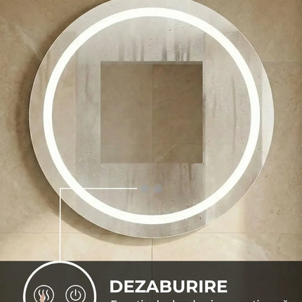 Oglindă baie LED ⌀60 cm rotundă, 3 nuanțe de lumină, anti-aburire și touch control J-2011