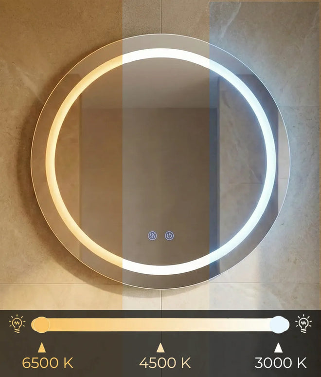 Oglindă baie LED ⌀60 cm rotundă, 3 nuanțe de lumină, anti-aburire și touch control J-2011