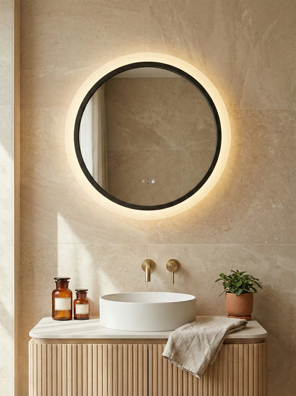 Oglindă baie LED ⌀60 cm rotundă, 3 nuanțe de lumină, senzor infraroșu J-2022