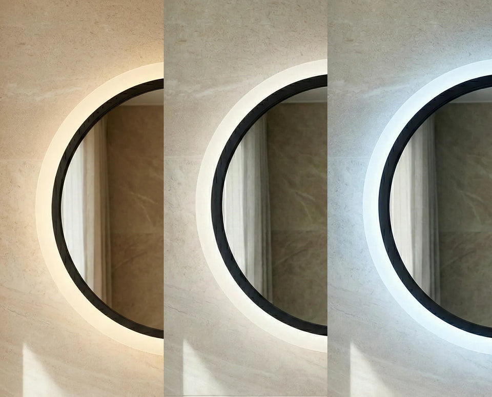 Oglindă baie LED ⌀60 cm rotundă, 3 nuanțe de lumină, senzor infraroșu J-2022