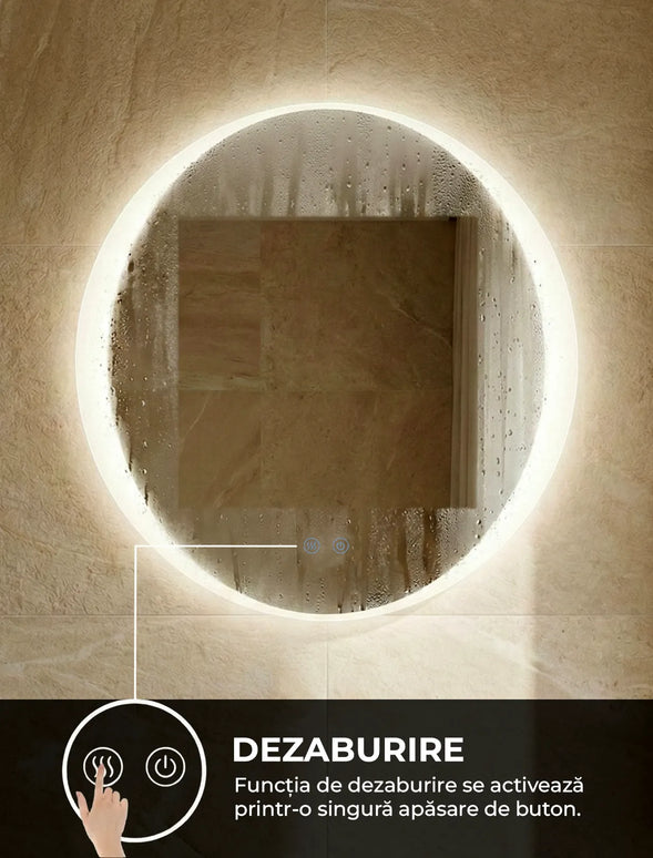 Oglindă baie LED ⌀80 cm rotundă, 3 nuanțe de lumină, dezaburire și touch control J-2027