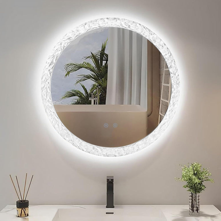 Oglindă rotundă H-2042 cu ramă acrilică, iluminare LED 3 nuanțe, anti-aburire și touch control