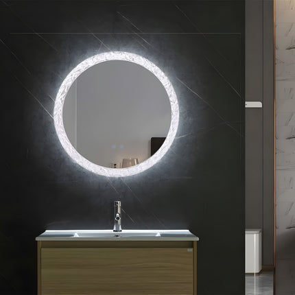 Oglindă rotundă H-2042 cu ramă acrilică, iluminare LED 3 nuanțe, anti-aburire și touch control
